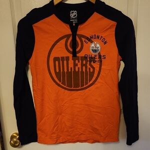 NHL Edmonton Oilers Youth Long Sleeve Shirt - Orange and Black